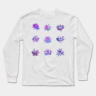 Purple Flower Sticker Set Long Sleeve T-Shirt